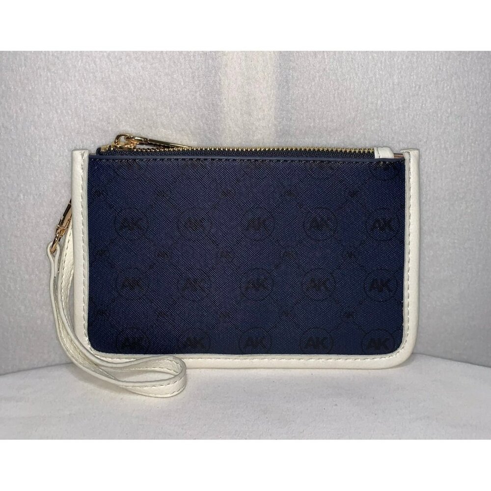 Anne Klein Wristlet Wallet Clutch Slim Zip Pouch Blue Black White Gold